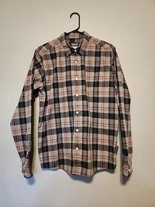 VTG Patagonia Mens Button Down Plaid Shirt Organic Cotton Long Sleeve brown Sz M - Picture 1 of 12