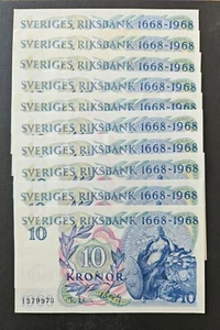Lot Of 10 -Sweden 10 kroner Commemorative 1968 300th anniversary of Riksbank - Picture 1 of 1