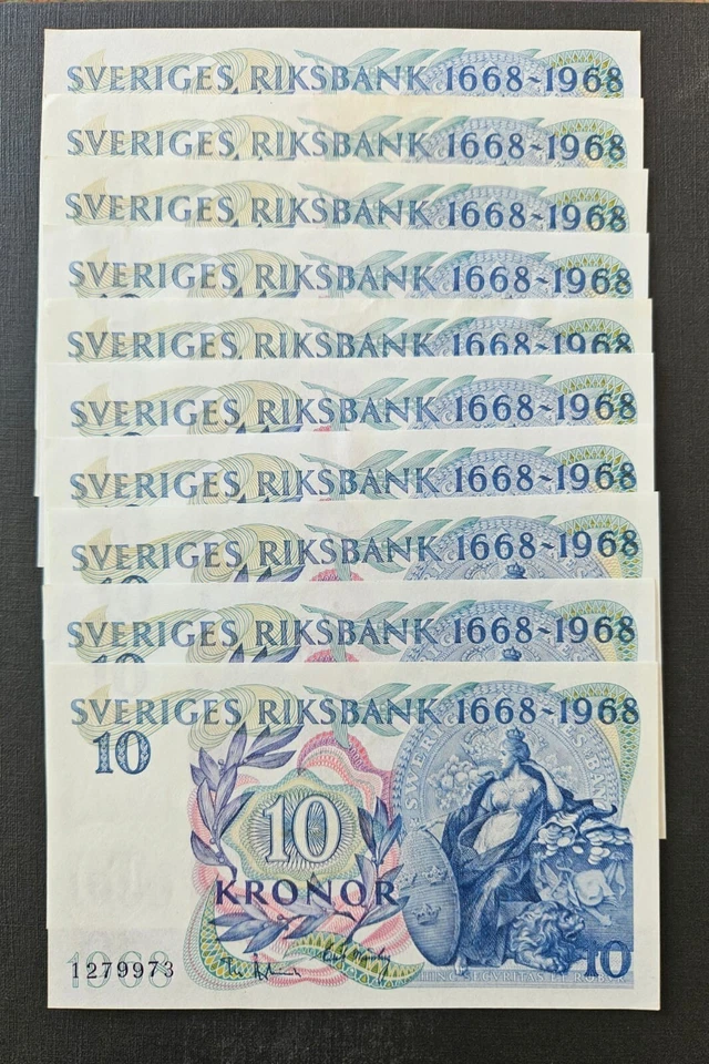 Lot Of 10 -Sweden 10 kroner Commemorative 1968 300th anniversary of Riksbank - Image 1 of 1