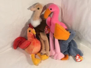 TY Beanie Babies Lot 4 MINT Birds - Scoop, Strut, Stretch and Pinky SEE ERRORS - Picture 1 of 21