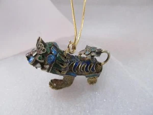 Antique-Vintage Chinese Enameled Foo dog delicate filigree pendant and necklace - Picture 1 of 10