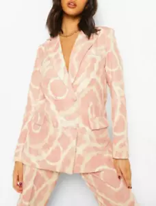Boohoo Blazer Jacket Coat Pink Blush Tie Dye Long Sleeve Size 8 - Picture 1 of 6