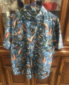 Woolrich S/S Button Down Blue Multi Fish Print Fishing Shirt Men's Size XL EUC - Picture 1 of 18