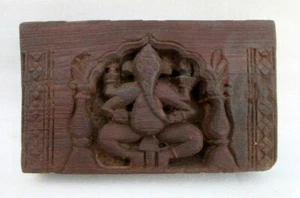 Antique Old Rare Wood Hand Carved Deep Work Holy Worship Hindu God Ganesha Panel - Picture 1 of 10