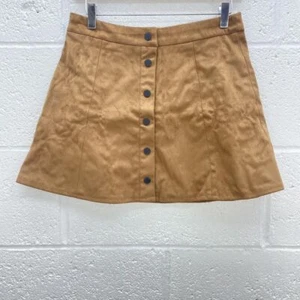 GLAMOROUS BROWN SUEDE MINI SKIRT BUTTON FRONT FLARE PINTUCK Y2K UK S - Picture 1 of 4