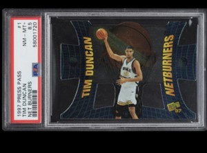 1997 PRESS PASS NET BURNERS DIE-CUT TIM DUNCAN ROOKIE #1 PSA 8.5 NM-MT+ RC SP