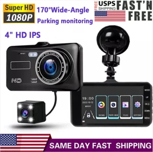 4" 1080P Screen Dash Cam Dual Lens Car DVR Recorder Front and Rear Camera - Picture 1 of 9