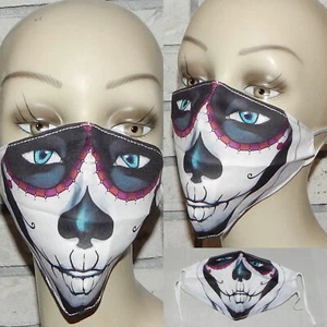 SUGAR DAY OF DEAD SKULL SPADE NOSE WASHABLE COTTON ADJUSTABLE FACE MASK INDIANA! - Picture 1 of 1