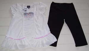 Pink & Violet 2 Pc Ivory Beaded Heart Faux Sweater Top Black Leggings Outfit 5 - Picture 1 of 4