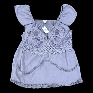 Rue 21 Plus Size Smock Coquette Balletcore Boho Babydoll Top 3X Lilac Lace - Picture 1 of 4