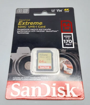SanDisk Extreme 64GB SDXC Speicherkarte (SDSDXV2-064G-GNCIN) OVP #KT9609X - Bild 1 von 3