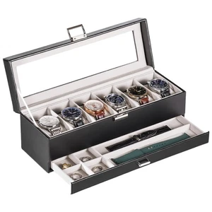 Uhrengehäuse für Herren, 6 Fächer Uhrenvitrine mit Klarglasdeckel, 2-lagig M... - Bild 1 von 9