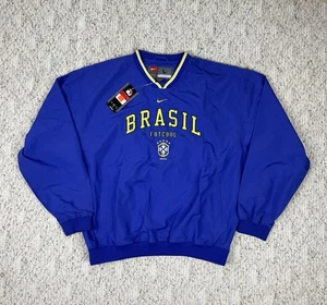 Vintage Deadstock Y2K Gr. Large Herren Nike Brasilien Fußball Windbreaker Blau Selten - Bild 1 von 7