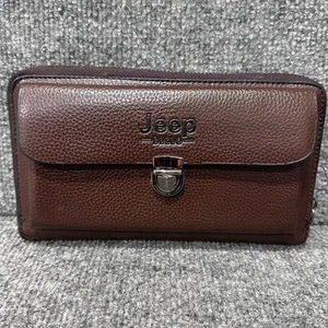 Jeep Buolo large wallet organizer document holder card slots brown leather 8x5 - Picture 1 of 12