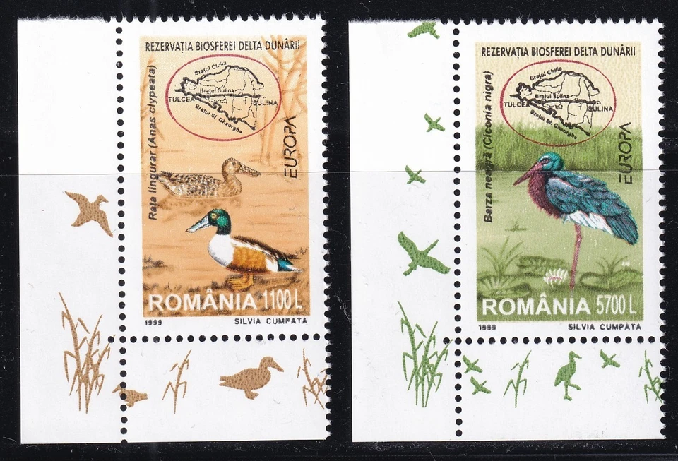Rumania - MI 5414-5415 / Scott 4300-4301 Danubio Delta Birds, juego inferior izquierdo Foto 1 de 1