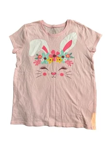 The children's place girls pink bunny Spring short sleeve T-shirt NWT Sz 7/8 Med - Picture 1 of 7