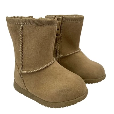 Botas forradas de piel sintética camel para niñas pequeñas talla 3 marrón media pantorrilla cremallera bota objetivo Foto 1 de 4
