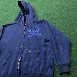 Felpa Vintage Top Pesante con Cappuccio Uomo Blu Y2K Emo Grunge Tribale Cyber Punk - Foto 1 di 8