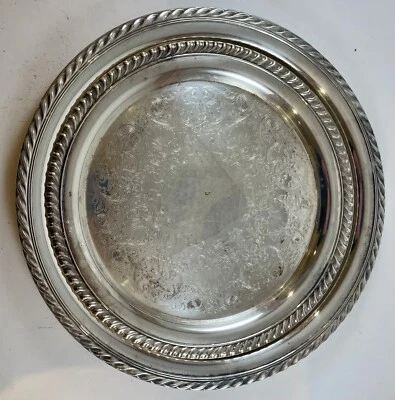 WM Rogers Plateado 2 Bandeja Redonda Plato 10" y 12" Desplazamiento Floral Borde Cuentas Foto 1 de 4