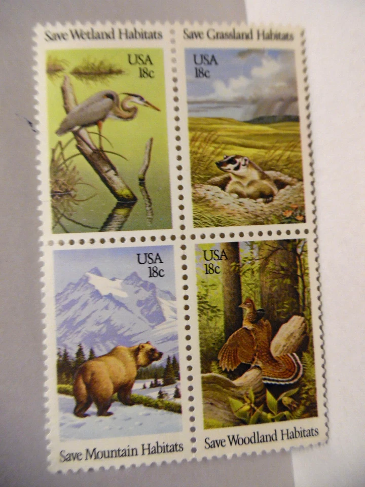 SCOTT STAMP  #1921-1924 SAVE HABITATS 18 CENT BLOCK OF FOUR - MNH - Image 1 of 1