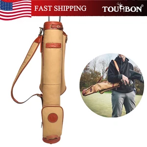TOURBON Brown Canvas Leather Golf Club Bag Round Pencil CarryBag Sunday Protable - Picture 1 of 24