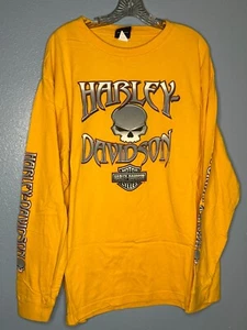 T-shirt manica lunga gialla 2x Harley Davidson 2005 Skulls Denali, AK Mt McKinley - Foto 1 di 3