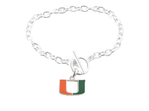 Miami Hurricanes  Enamel Green Orange Charm Toggle Bracelet Jewelry Cover