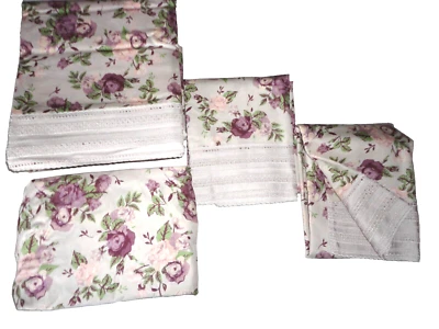 hsn JUEGO DE SÁBANAS KING ROSA LILA ENCAJE CASA DE CAMPO PÚRPURA VERDE FLORAL (4P) Foto 1 de 4