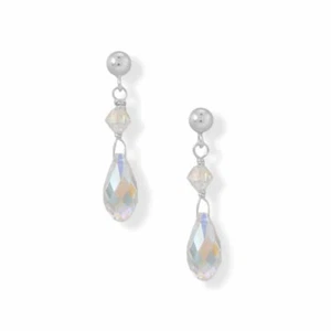 Pendientes bola y gota de cristal AB de plata de ley - Imagen 1 de 1