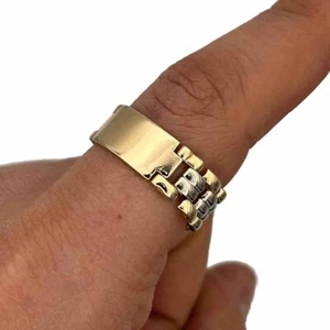 14K TWO-TONE YELLOW WHITE GOLD PANTHER LINK ID RING SIZE 9.25, 4.8 GRAMS - Picture 1 of 6
