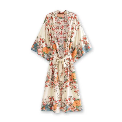Bata Kimono Boda Blanca Estampado Floral, Encubrimiento Boho Playa, Bata de Novia Boho Foto 1 de 4