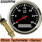 85mm Tachometer 3000 RPM Tacho Sensor with LCD Hourmeter For Car Boat 12V/24V   