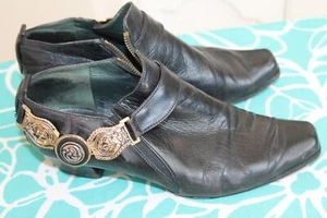 Faire Lady Size 39 Womens Italy Boots Shoes Leather Black Golden details zip - Picture 1 of 15
