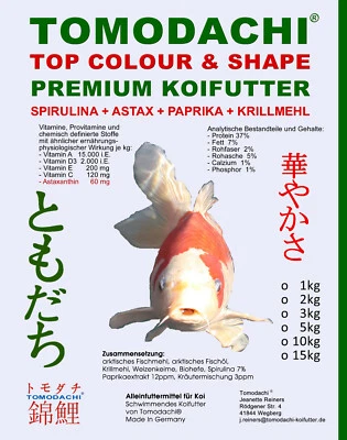 TOMODACHI PREMIUM KOIFUTTER TOP COLOR AND SHAPE Koifutter Spirulinafutter Sommerfutter Wachstumfutter Koi farbverbessernd 6mm5kg