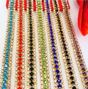 3 row glass Crystal Chain color Rhinestone Wedding Decoration Apparel - Picture 1 of 13