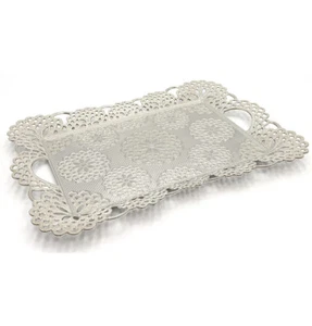 Turkish Rectangular Serving Tea Coffee Tray | Ottoman Style Floral Tray - Silver - Picture 1 of 1