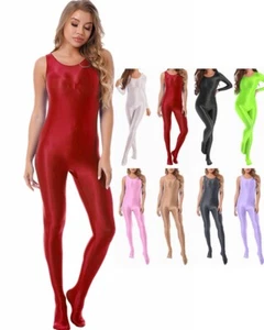 Damen Nylon Glanz Bodystocking Jumpsuits Strampler Catsuit Sport Clubwear - Bild 1 von 155