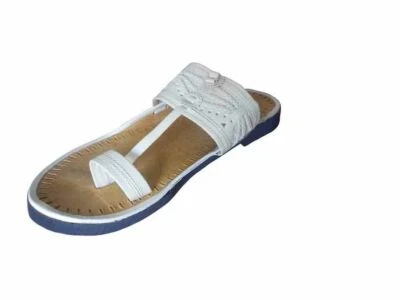 Men Shoes Leather Size US 7-9 Handmade Indian Casual Slippers Slip Flat Cream - Image 1 of 4