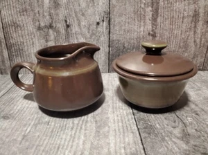 VTG Franciscan Madeira Creamer and Sugar Bowl (w/lid) Set of 3 Brown Green - Picture 1 of 7