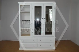 HANDMADE AYLESBURY DOUBLE MIRRORED TRIPLE WITH BOOKCASE IN WHITE(NOT FLATPACKED) - Picture 1 of 12