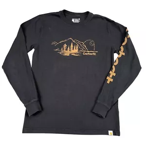 Carhartt Relaxed Fit Mountain Logo Black Long Sleeve T-Shirt Sz Small - Picture 1 of 5