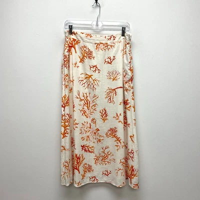 Soft Surroundings Womens White Orange Coral Print Linen Blend A-Line Skirt PM - Image 1 of 4