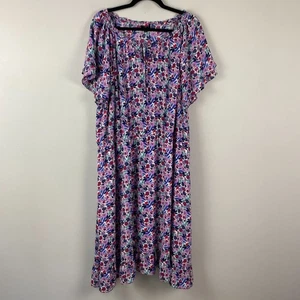 Talbots Floral Midi Dress Size 22W Short Ruffle Sleeve Stretch Tie Neck - Picture 1 of 11