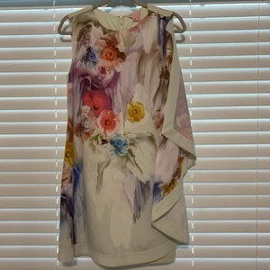 Ted Baker Women's Green Floral Chiffon Mini Dress Size 3 Medium - Picture 1 of 7