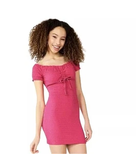 SO Sonoma Mini Dress Size XL Smocked Cutout Off Shoulder Pink Bodycon Ruffle - Picture 1 of 10