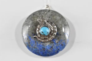 Native American Lapis Lazuli Coiled Snake Turquoise Center 18" Sterling Necklace - Bild 1 von 18
