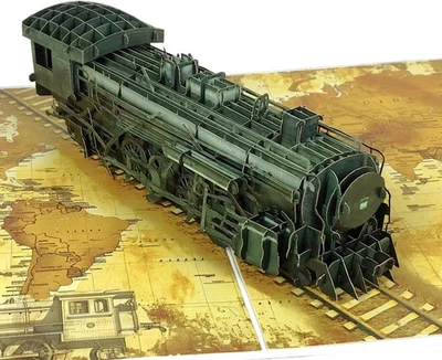 Tarjeta emergente 3D Steam Train de colección, diseño artesanal para el día del padre, Birthda Foto 1 de 2