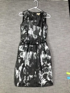 Michael Kors Dress Womens 4 Black White Sleeveless Sheath Belted Abstract Print - Picture 1 of 13
