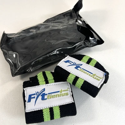 FitGenius Verde Negro Levantamiento de Pesas Entrenamiento Muñequeras Levantamiento de Pesas Culturismo Foto 1 de 4