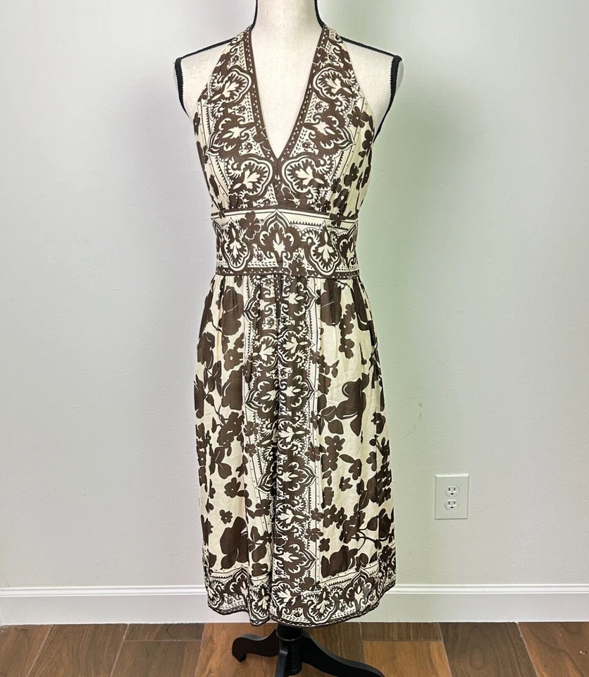 Vestido halter Jones New York para mujer mezcla de algodón seda marrón floral geométrico 10 Foto 1 de 4